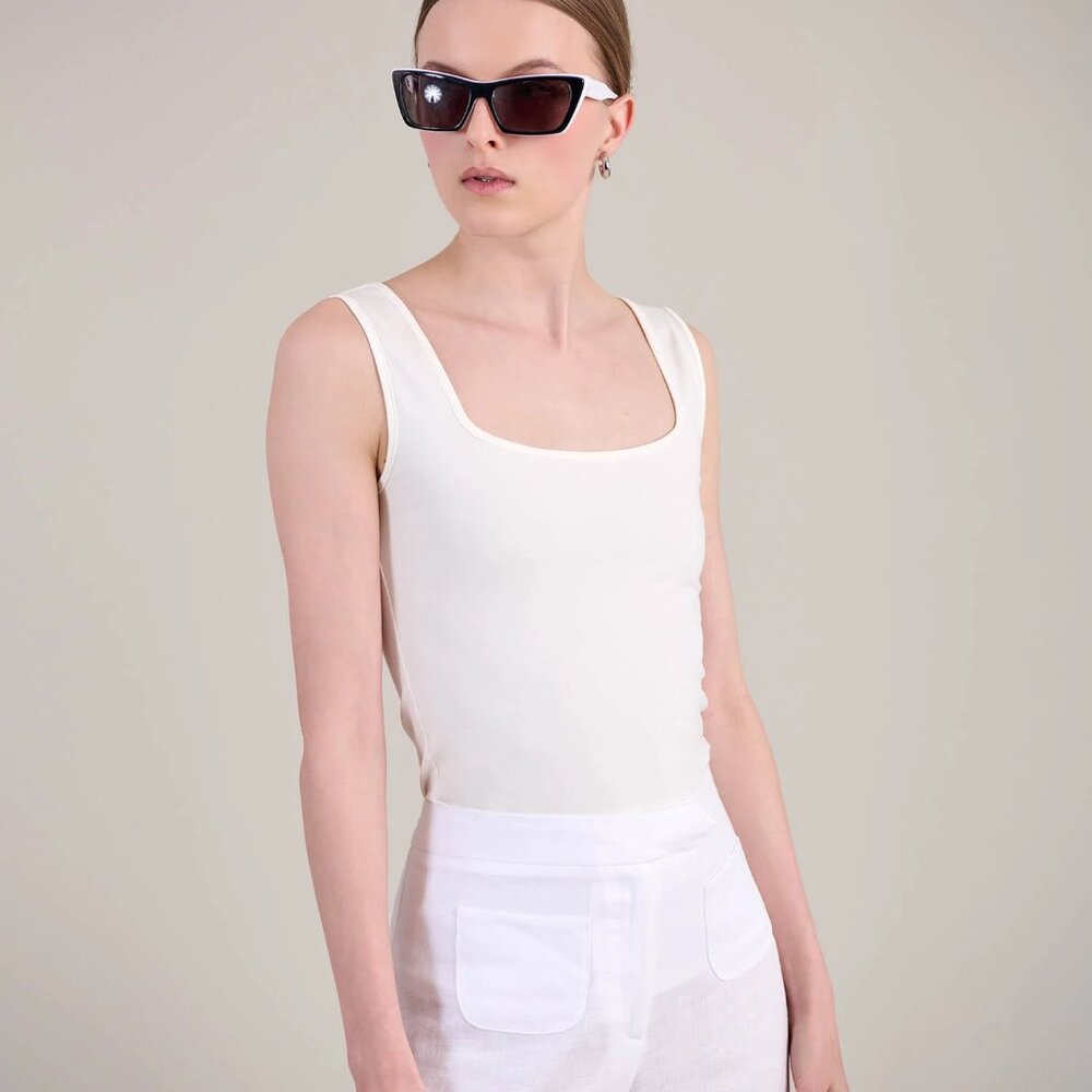 NWT ANNE FONTAINE Lady Jersey Camisole Moon White Jersey Wide Strap S